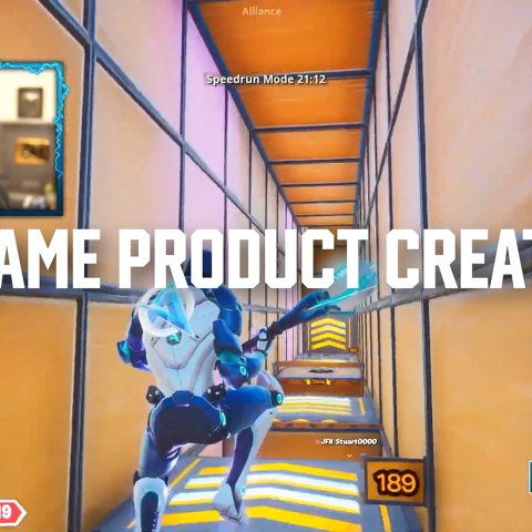 Gameplay footage showing a player character running through a branded Sky Gigafast speedrun course with product integration messaging.