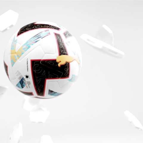 LaLiga branded football floating against a white background with detached panel pieces surrounding it.