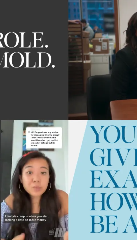 A collage of women working in social media professions, with quotes instructing users to "Break the role".