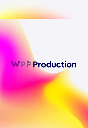 Soft abstract colour gradient in pink and yellow with WPP Production branding.